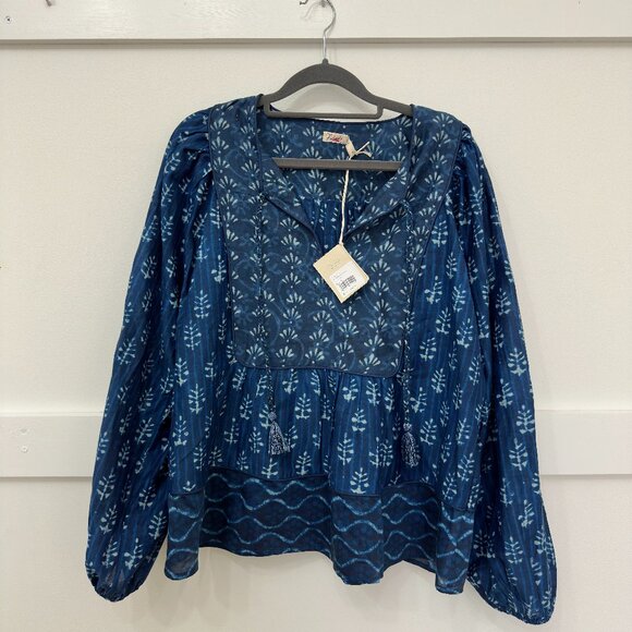 NWT Faherty Solstice Tie neck relaxed boho peasant top in sunburst mix print - Picture 6 of 11